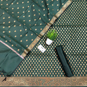 Bottle Green Chidiya Buti Satin Silk Banarasi Suit