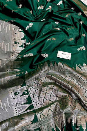 Bottle Green Kalyug Satin Silk Banarasi Saree