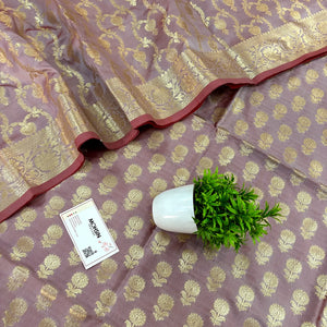 Dark Mauve Sunflower Katan Silk Banarasi Suit