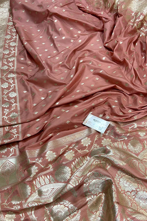Dark Peach Mahinki Buti Katan Silk Banarasi Saree