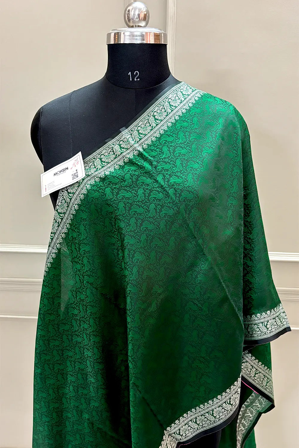 Green Resham Zari Silk Banarasi Stole