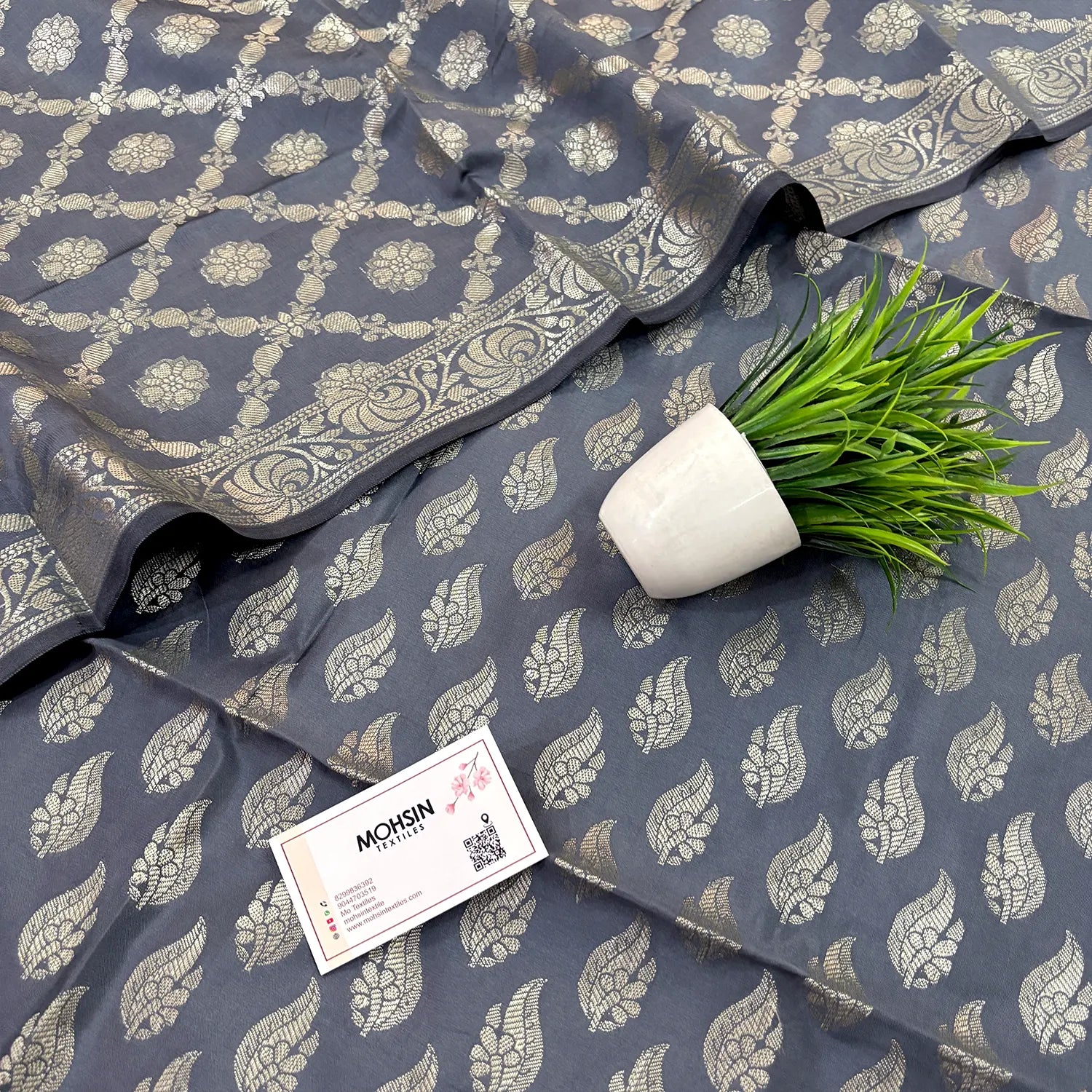 Grey Agnipath Buti Satin Silk Banarasi Suit