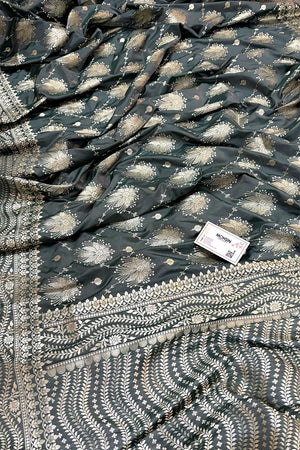 Grey Spider Jaal Katan Silk Banarasi Saree