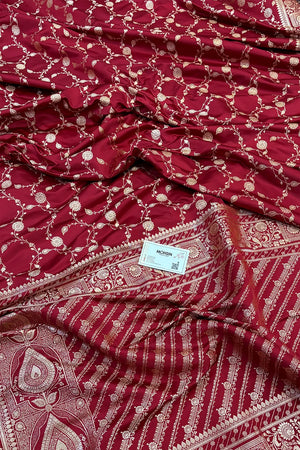 Maroon Albeli Jaal Katan Silk Banarasi Saree