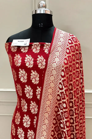 Maroon Pure Georgette Silk Banarasi Suit