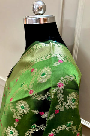 Mehendi Meenakari Satin Silk Banarasi Dupatta