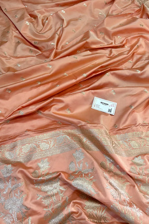 Peach Babu Buti Katan Silk Banarasi Saree