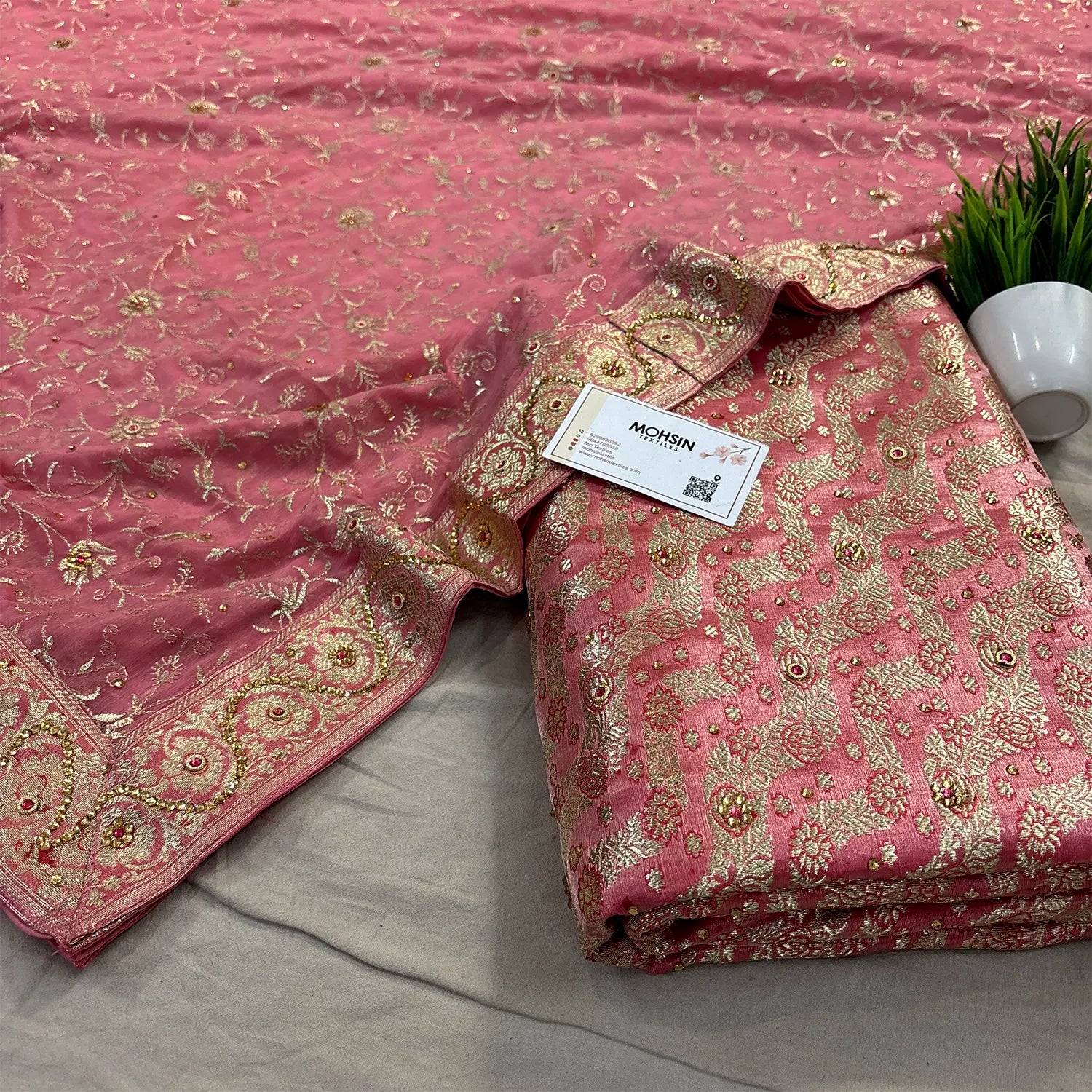 Peach Jharna Laher Stone Work Kimkhab Silk Banarasi Gharara