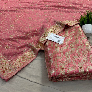 Peach Jharna Laher Stone Work Kimkhab Silk Banarasi Gharara