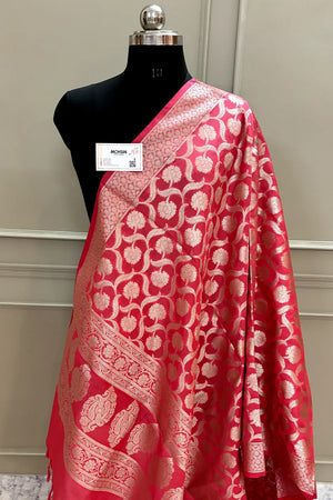 Peach Patti Jaal Katan Silk Banarasi Dupatta