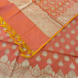 Peach Uggi Dhan Buti Banarasi Silk Suit