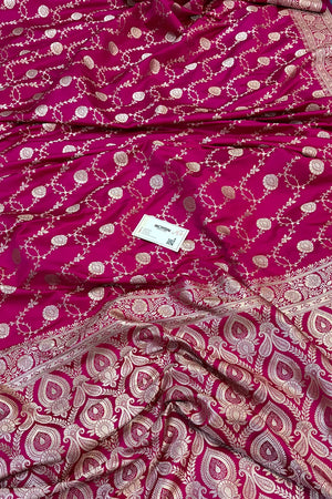 Pink Ropeway Jaal Katan Silk Banarasi Saree
