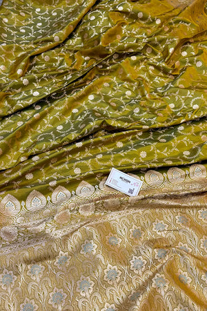 Pista Eragon Jaal Katan Silk Banarasi Saree