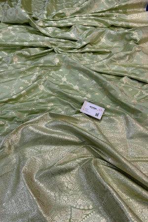 Pista Qaidi Buti Katan Silk Banarasi Saree