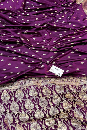 Purple Flying Buti Katan Silk Banarasi Saree