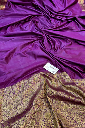 Purple Plain Golden Zari Silky Banarasi Saree