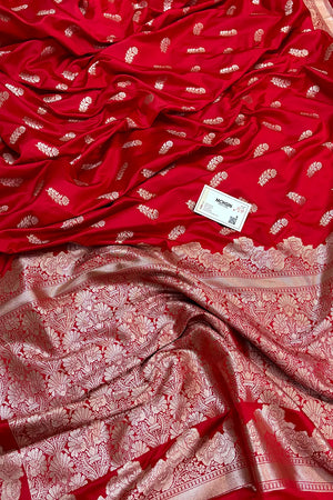 Red Kanak Buti Katan Silk Banarasi Saree