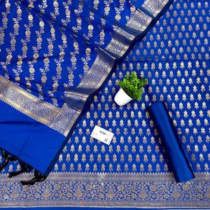 Royal Blue Rocket Buti Satin Silk Banarasi Suit