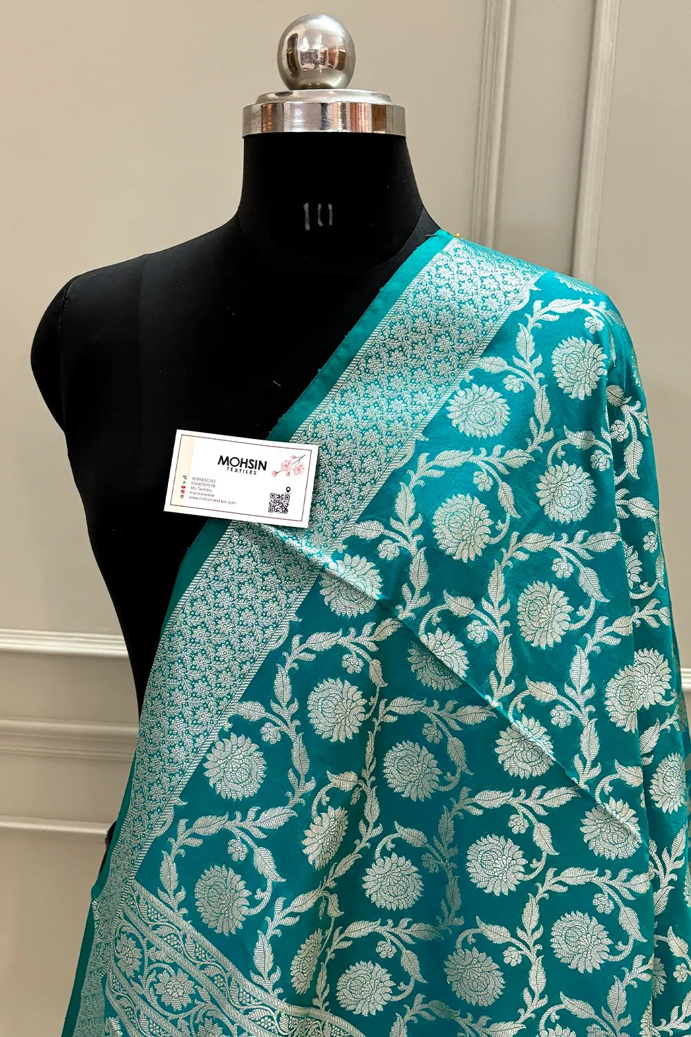 Teal Golden Zari Katan Silk Banarasi Dupatta