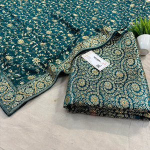 Teal Murrah Jaal Stone Work Kimkhab Silk Banarasi Gharara