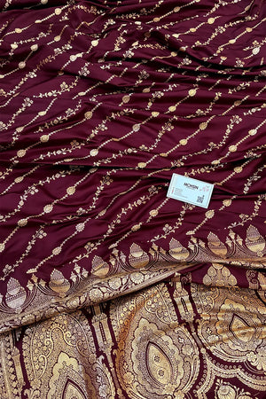 Wine Sunehri Lehar Katan Silk Banarasi Saree