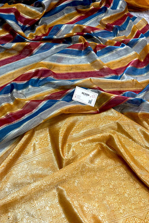 Yellow Resham Zari Cotton Silk Banarasi Saree