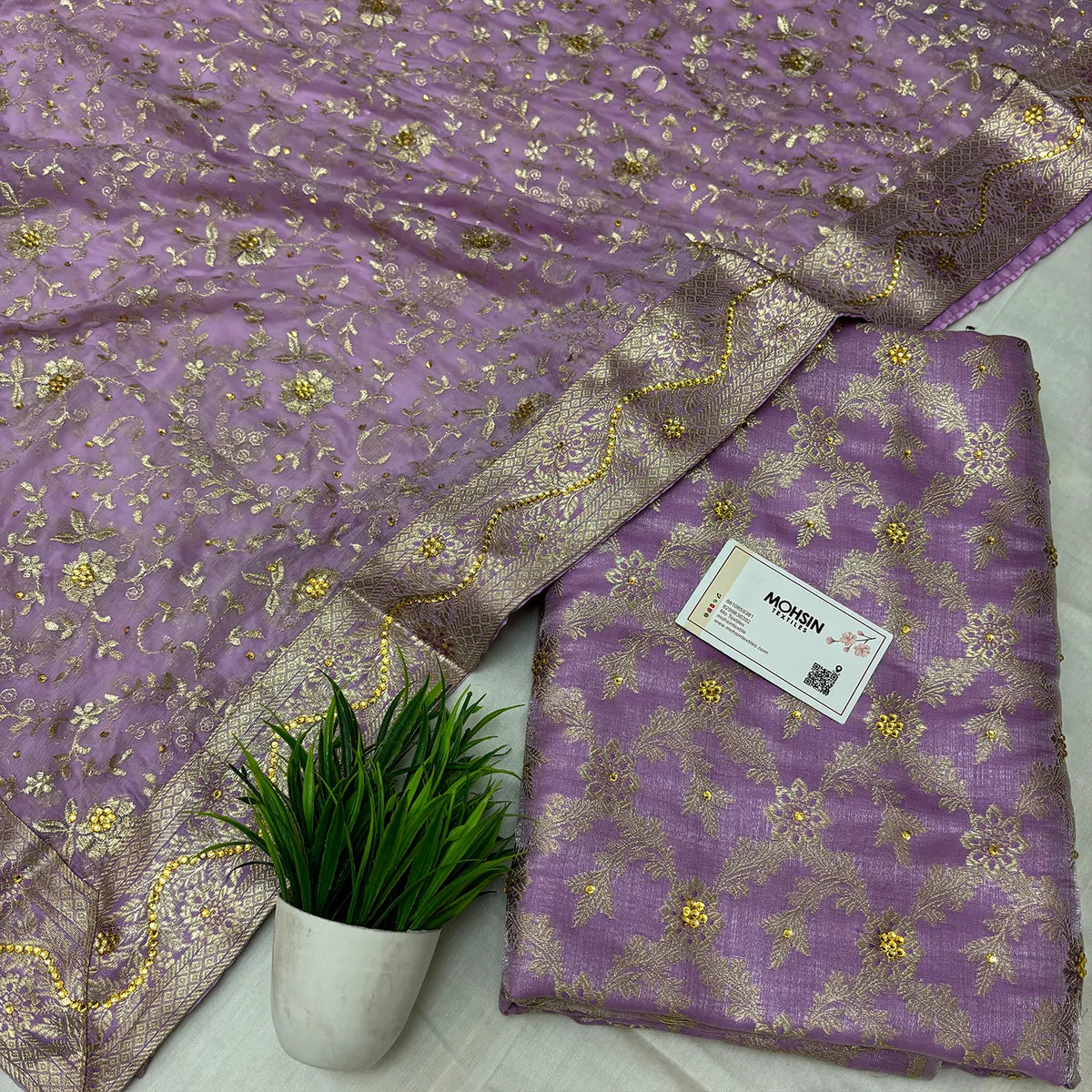 Lavender Stone Work Kimkhab Silk Banarasi Gharara