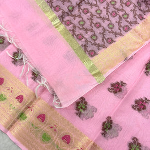 Baby Pink Meenakari Banarasi Silk Suit