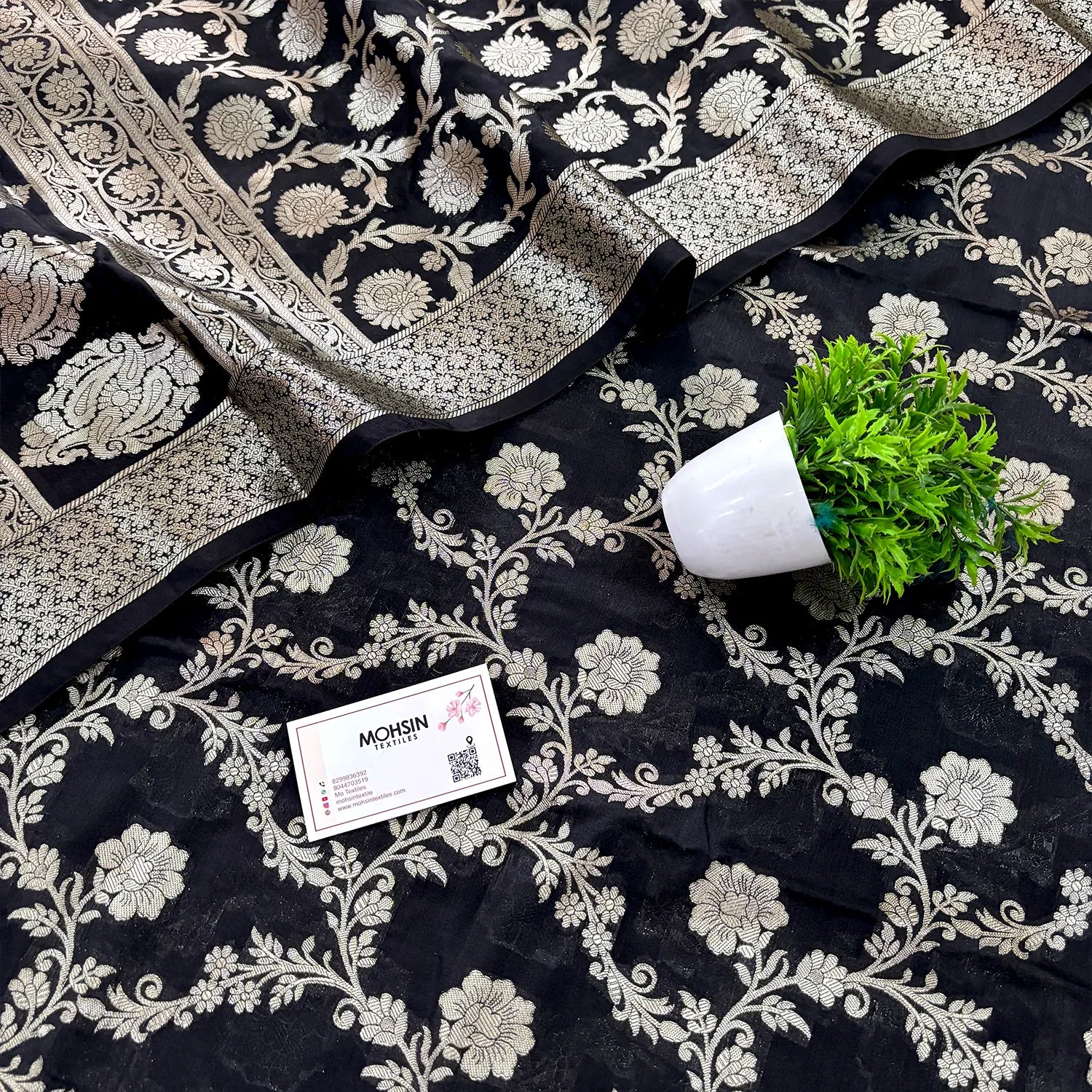 Black Kashmiri Jaal Katan Silk Banarasi Suit