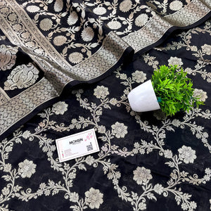 Black Kashmiri Jaal Katan Silk Banarasi Suit