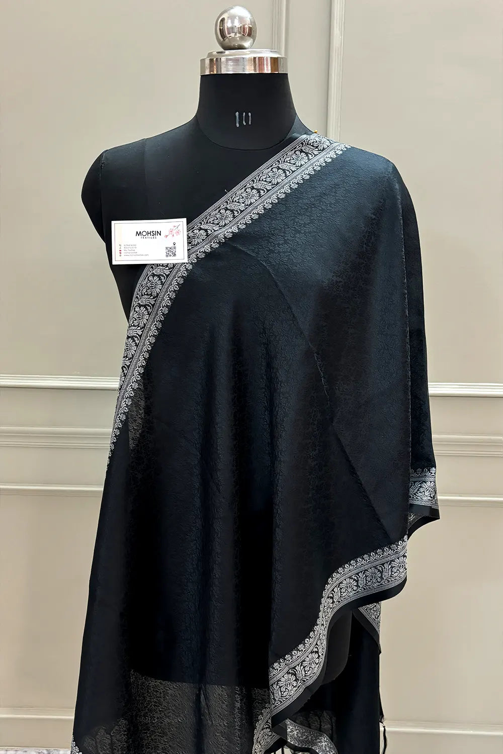 Black Resham Zari Silk Banarasi Stole