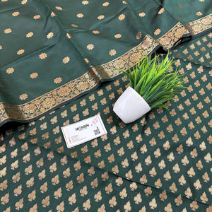Bottle Green Chidiya Buti Satin Silk Banarasi Suit