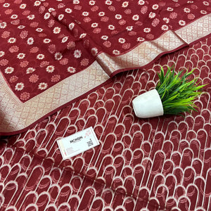 Maroon Cactus Jaal Organza Silk Banarasi Suit