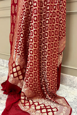Maroon Pure Georgette Silk Banarasi Suit