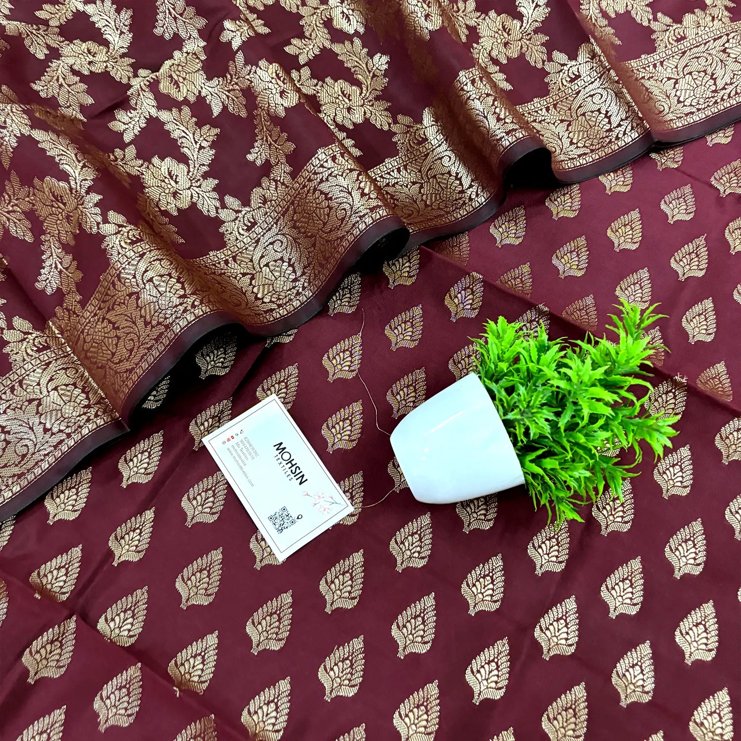 Maroon Xmas Tree Satin Silk Banarasi Suit