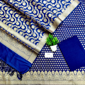 Navy Blue Kalli Buti Katan Silk Banarasi Suit
