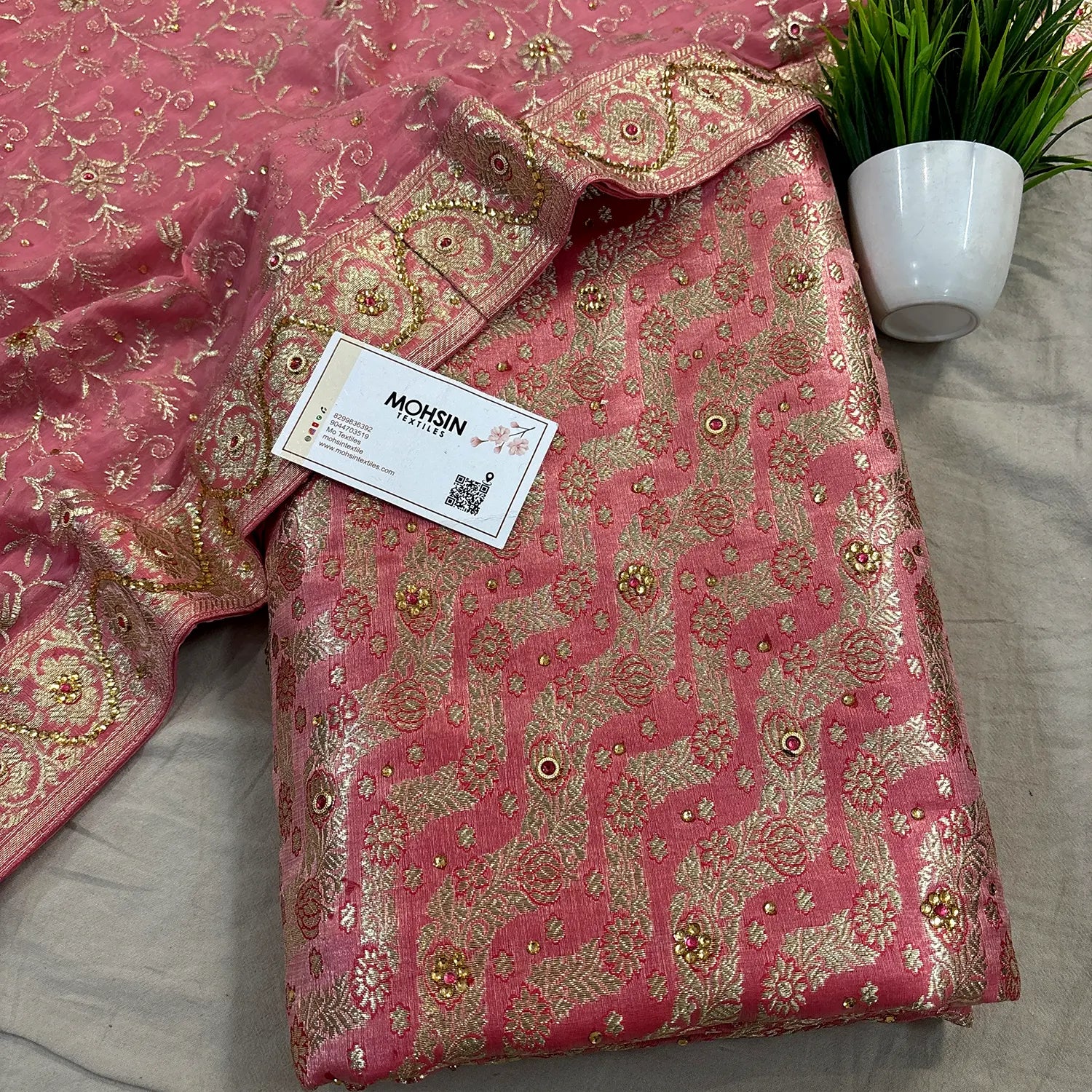 Peach Jharna Laher Stone Work Kimkhab Silk Banarasi Gharara