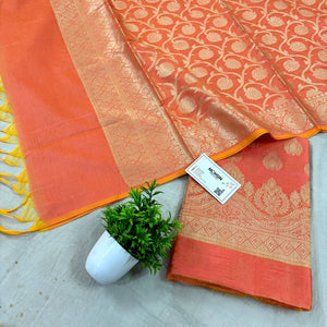 Peach Uggi Dhan Buti Banarasi Silk Suit