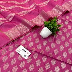 Pink Tri Phool Banarasi Silk Suit
