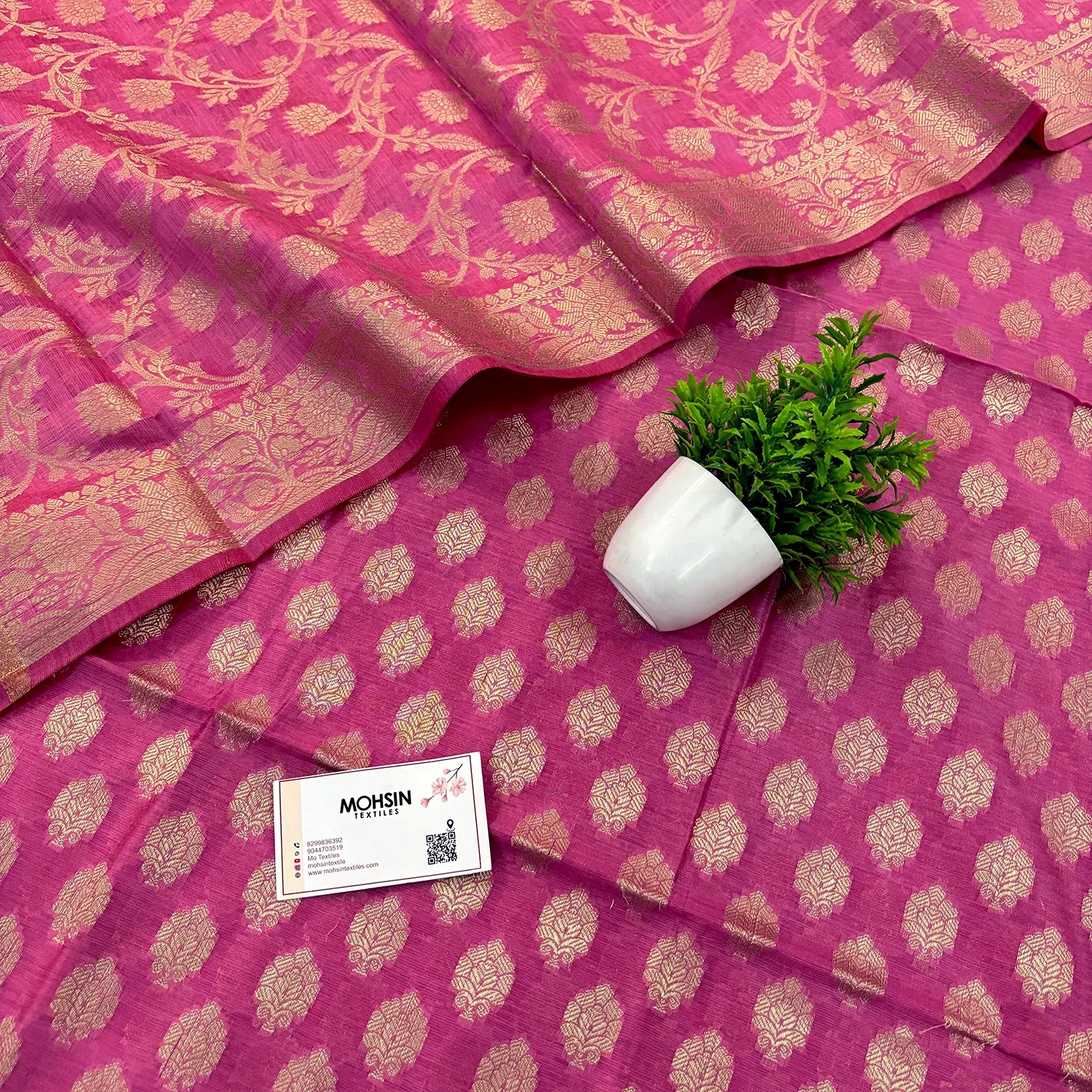 Pink Golden Zari Resham Silk Banarasi Suit