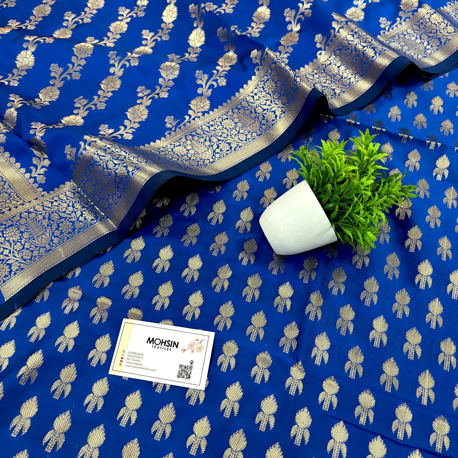 Royal Blue Rocket Buti Satin Silk Banarasi Suit