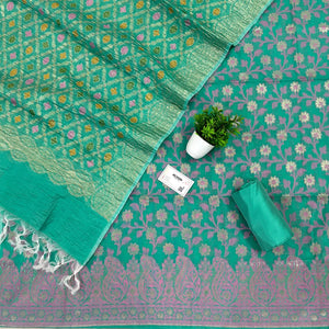 Sea Green Pakki Jaal Crush Cotton Silk Banarasi Suit