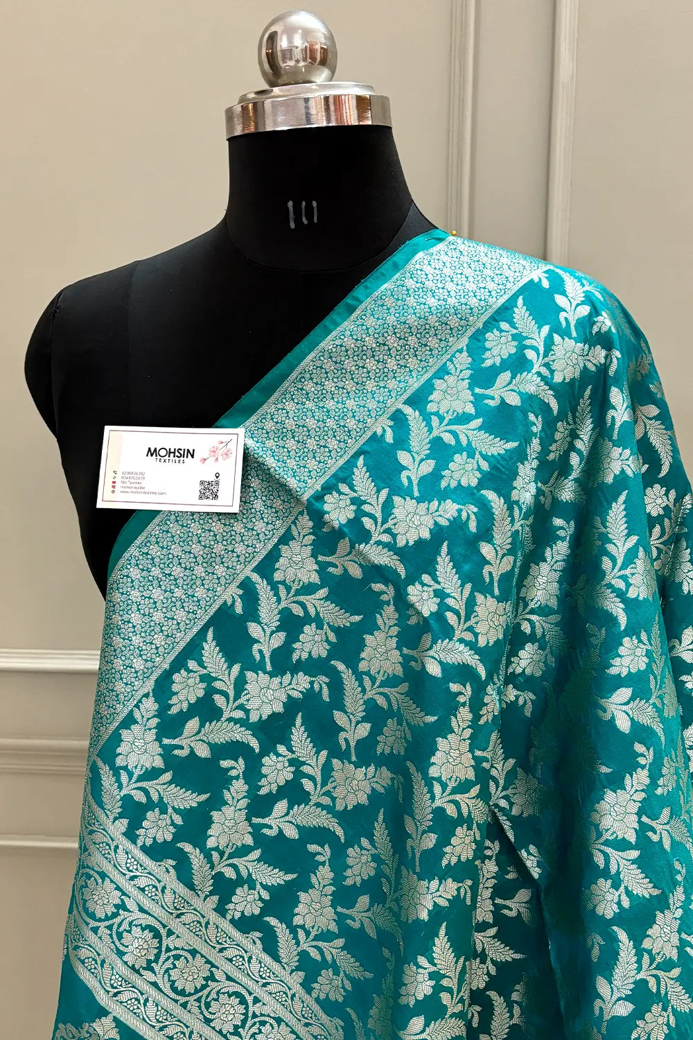 Teal Golden Zari Katan Silk Banarasi Dupatta