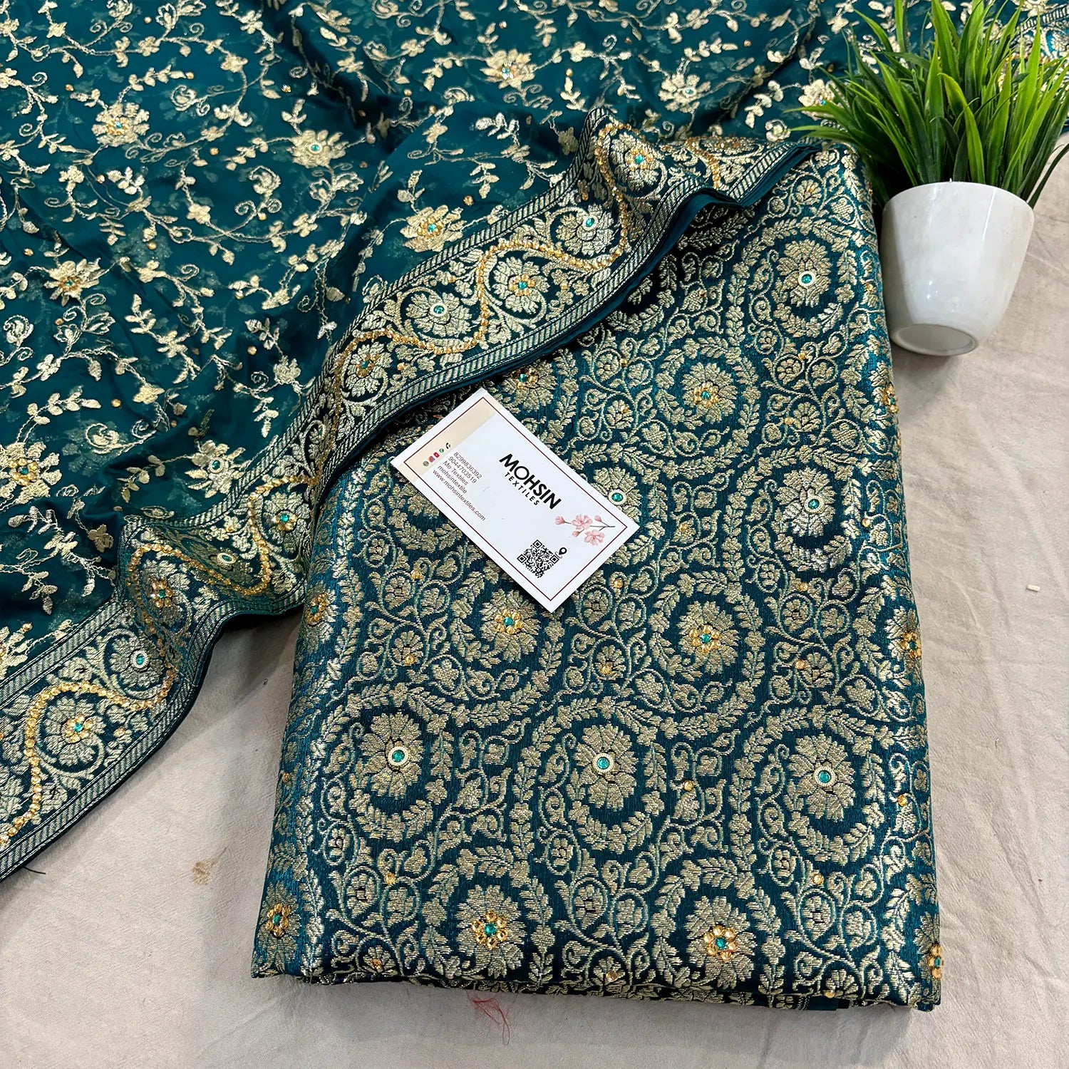 Teal Murrah Jaal Stone Work Kimkhab Silk Banarasi Gharara