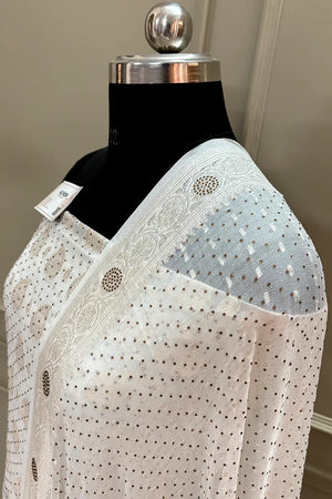 White Patta Siroski Stone Georgette Silk Banarasi Suit