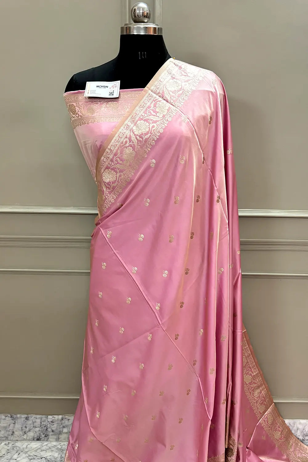 Baby Pink Babu Buti Katan Silk Banarasi Saree