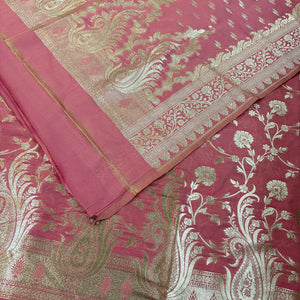 Baby Pink Golden Zari Katan Silk Banarasi Suit