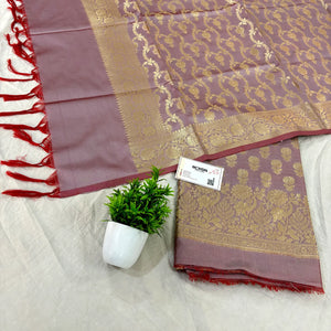 Dark Mauve Sunflower Katan Silk Banarasi Suit