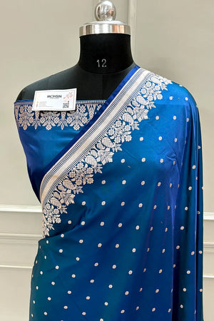 Firozi Hawahawai Buti Katan Silk Banarasi Saree