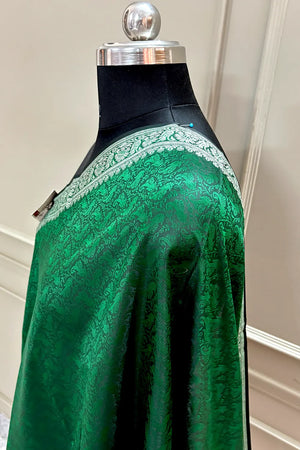 Green Resham Zari Silk Banarasi Stole
